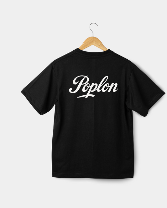 POPLON , koszulka męska, biały na czarnym