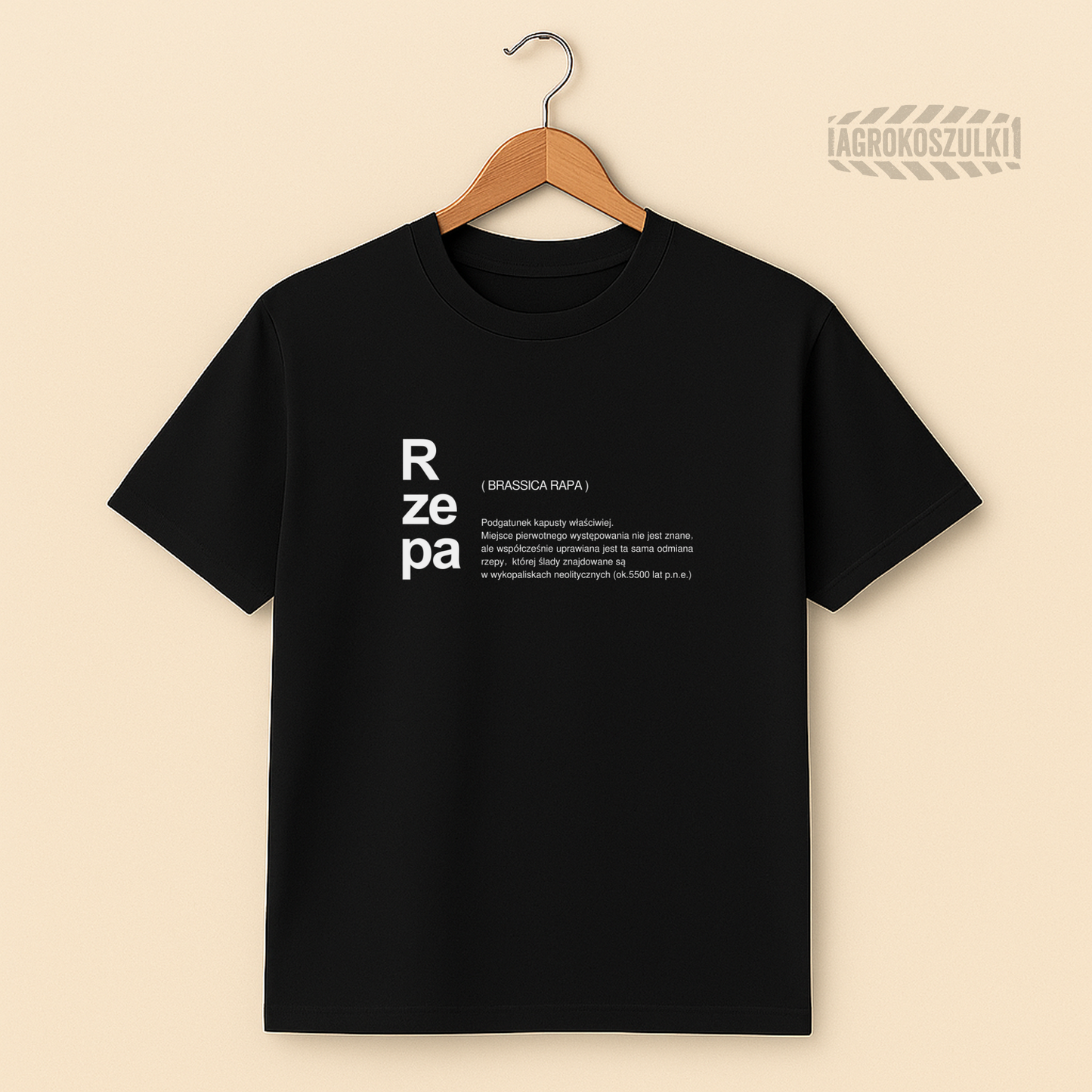 Rzepa — czarna koszulka z nadrukiem (typografia)