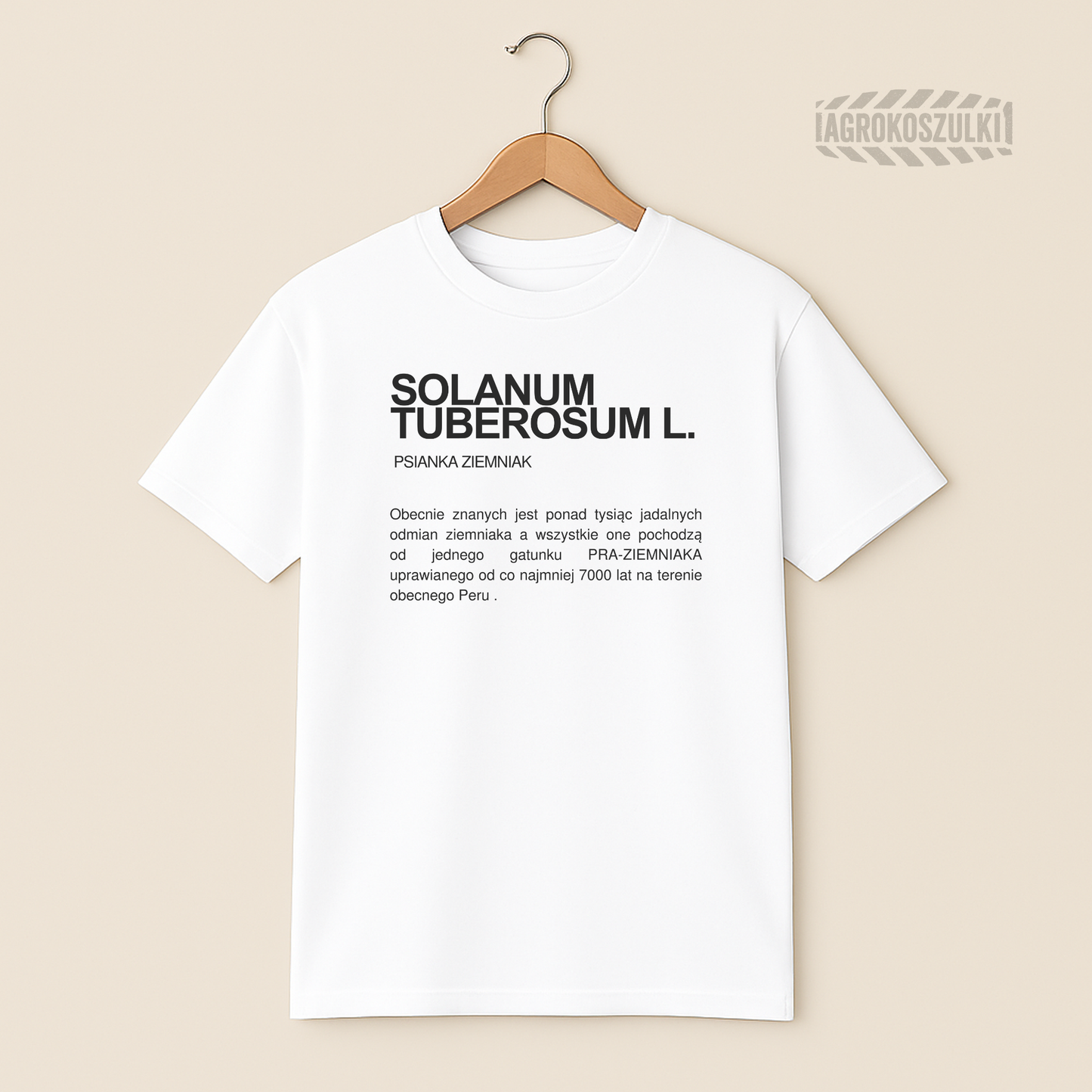 Psianka ziemniak (Solanum Tuberosum L.)— biała koszulka z nadrukiem (typografia)