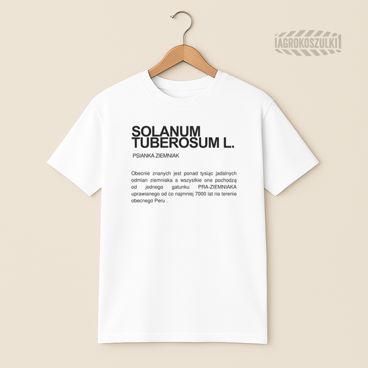 Psianka ziemniak (Solanum Tuberosum L.)— biała koszulka z nadrukiem (typografia)