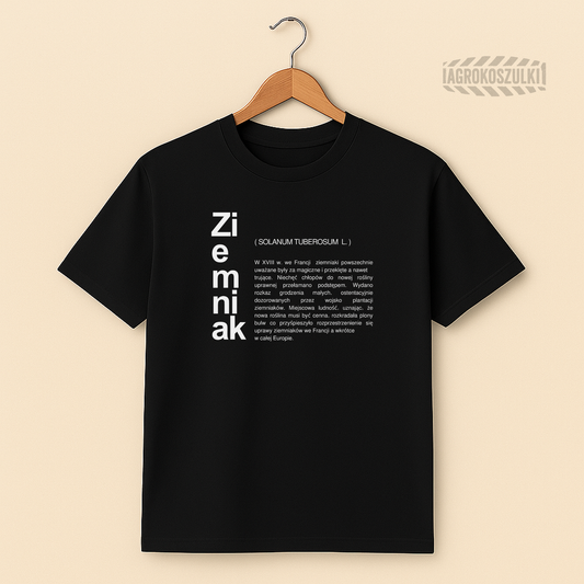 Ziemniak — czarna koszulka z nadrukiem (typografia)